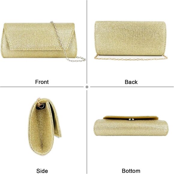 Evening Clutch Purse Gold Sparkling Elegant Crossbody Wedding Party - Picture 3 of 7
